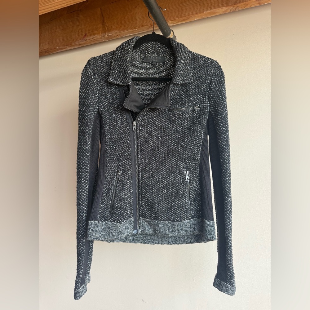 Rag & Bone Black Tweed Knit Zip Jacket Size M